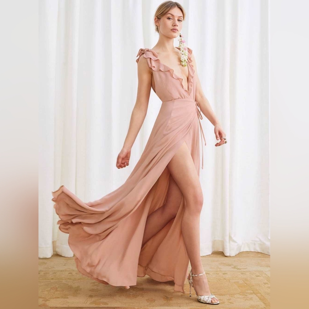REFORMATION Peppermint Ruffle Wrap Maxi Flowy Dress in Blush Women’s Size XSmall